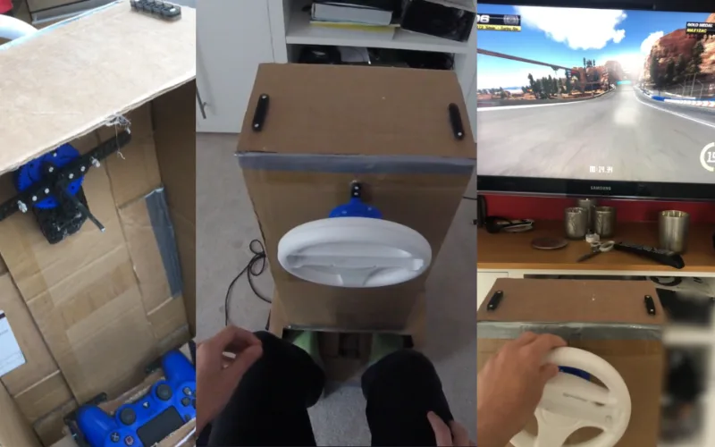 Cardboard racing wheel and pedals for PS4